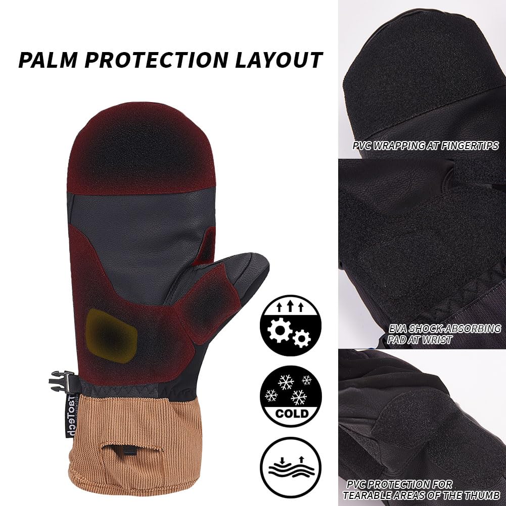 Gloves Mittens Snowboarding Wrist Guard Ski Gloves with Protector Waterproof 5 Finger Inner Logo [TaoTech] Men's Women's (L, Basic/Smikro)