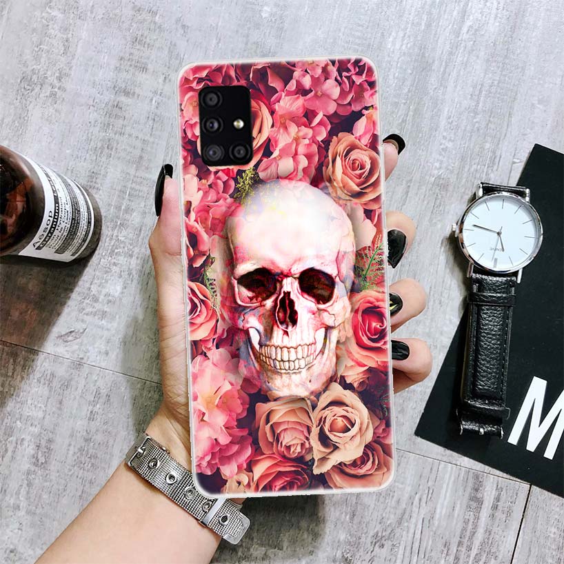 Чехол для телефона с цветочным рисунком в виде сахарного черепа для Samsung Galaxy A12 A22 A32 A42 A52 A72 A51 A71 5G A41 A31 A21 A02S M12 M21 M31 M30S