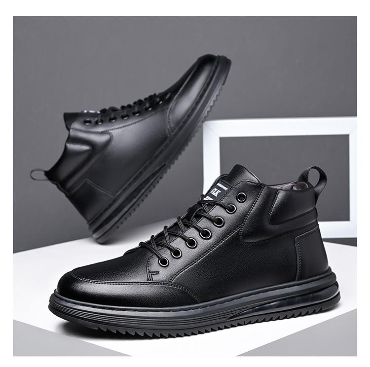 Осень Новая обувь для мужчин Натуральная кожа Повседневная обувь Уличная мода Высокие кеды Плоская обувь для отдыха Зимние теплые плюшевые сноубутсы