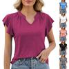 Summer New Women's T-Shirt V-Neck Solid Color Ruffled T-Shirt