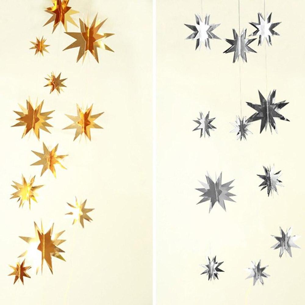 3D восьмиугольная зеркальная звездная строка с 2 м бумажной блестящей стереоскопической гирляндой на Рождество, Новый год, витрина, свадебная вечеринка, подвесной орнамент, декор