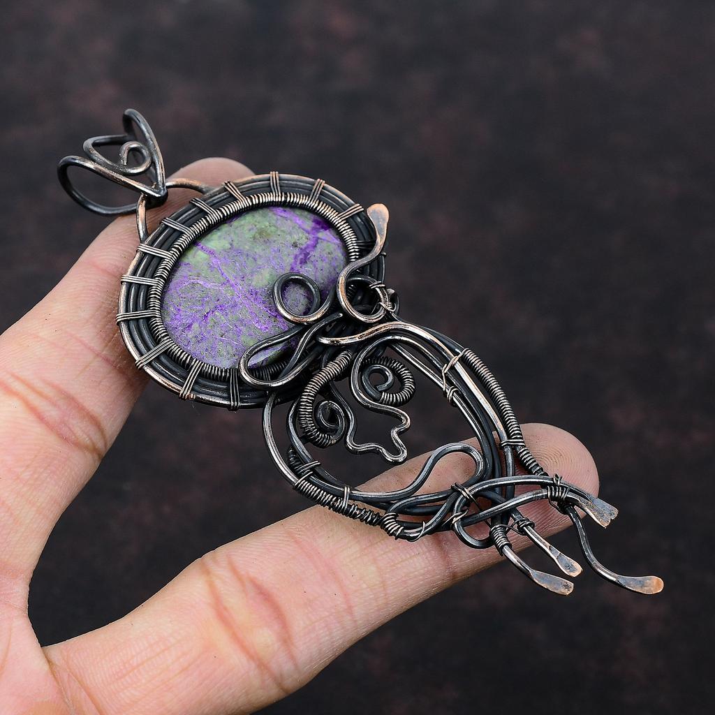 Пурпуритовый кулон, обернутый медной проволокой, ювелирное изделие, этнический кулон, обернутый медной проволокой, красивый драгоценный камень, ювелирное изделие, подарок для матери