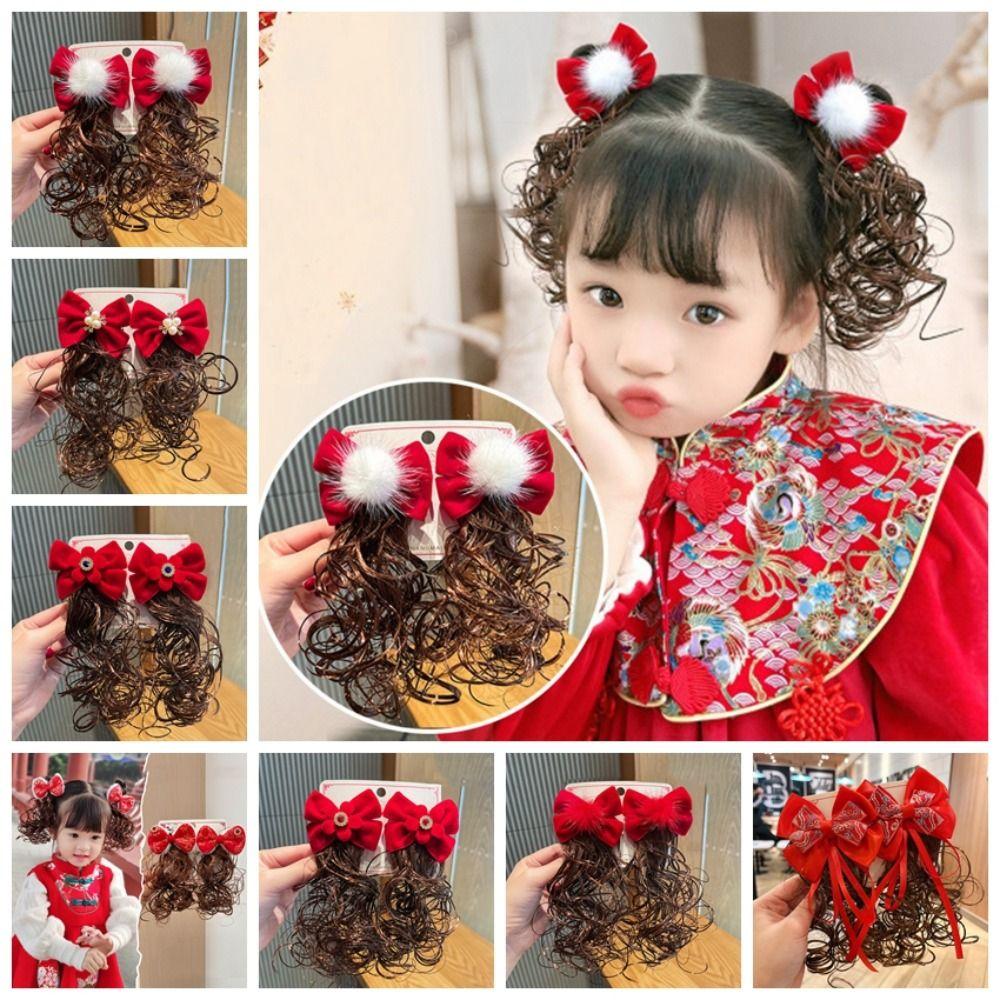 2 шт. Костюм Тан для детей, парик с бантом, детский головной убор, красная заколка-бант, праздничный новогодний