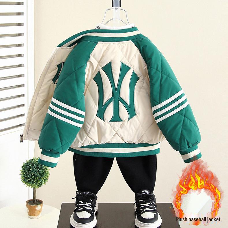 Детская бархатная бейсбольная куртка для мальчиков - Осень/Зима 2025 - Уютный хлопковый топ