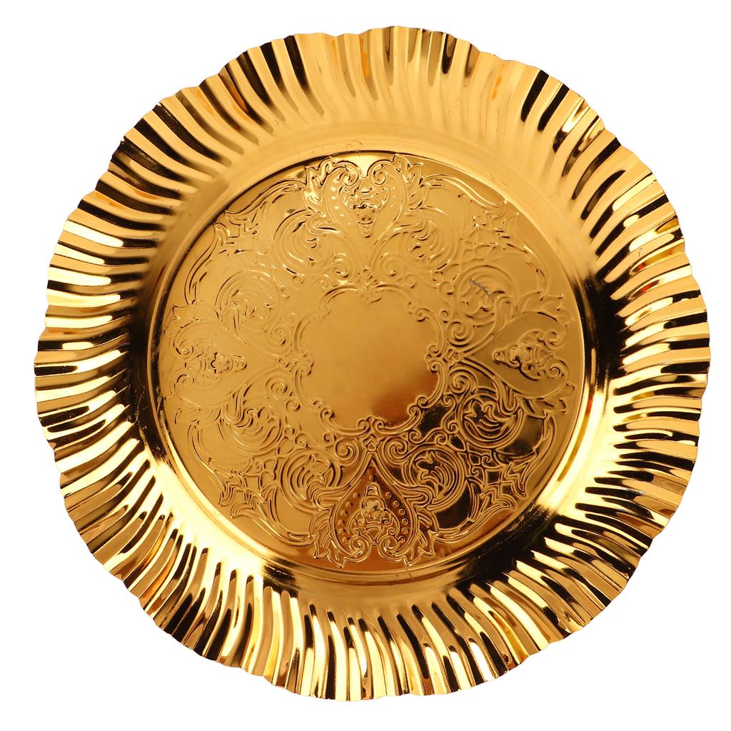 Round Gold Serving Tray 20cm Fanshaped Wavy Shape Stainless Steel Gold Round Tray Gold Candy Dish