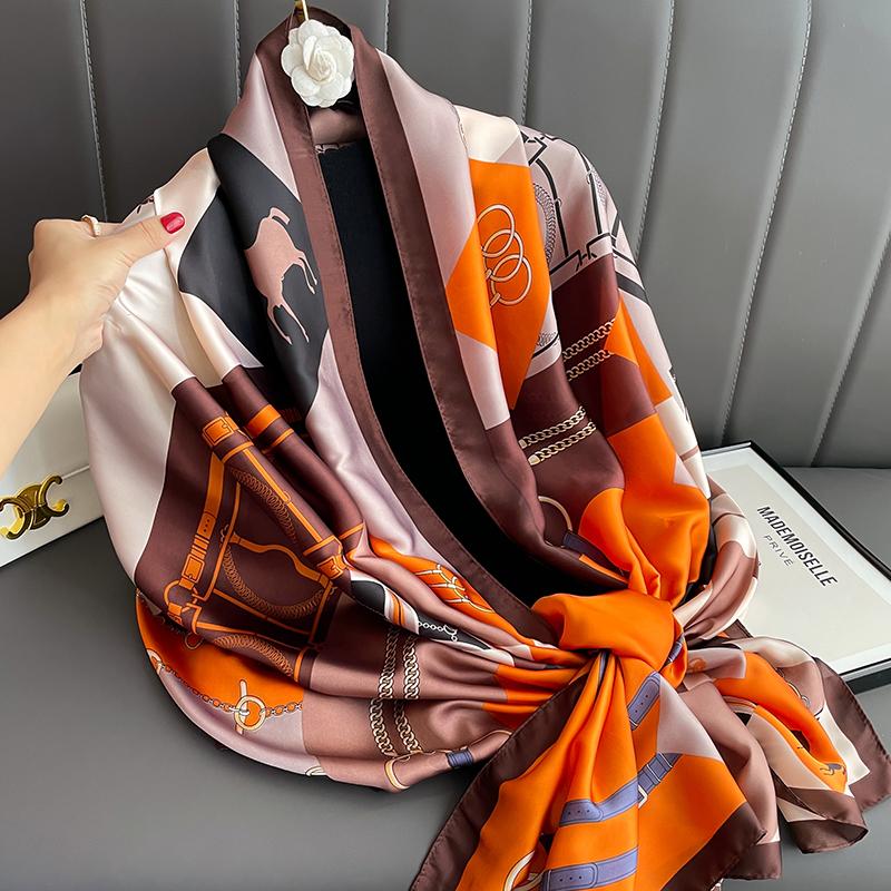 Design Satin Silk Shawl Hijab Scarf Women Fashion Summer Sunscreen Beach Stole Wraps Bufanda Female Headkerchief Echarpe New