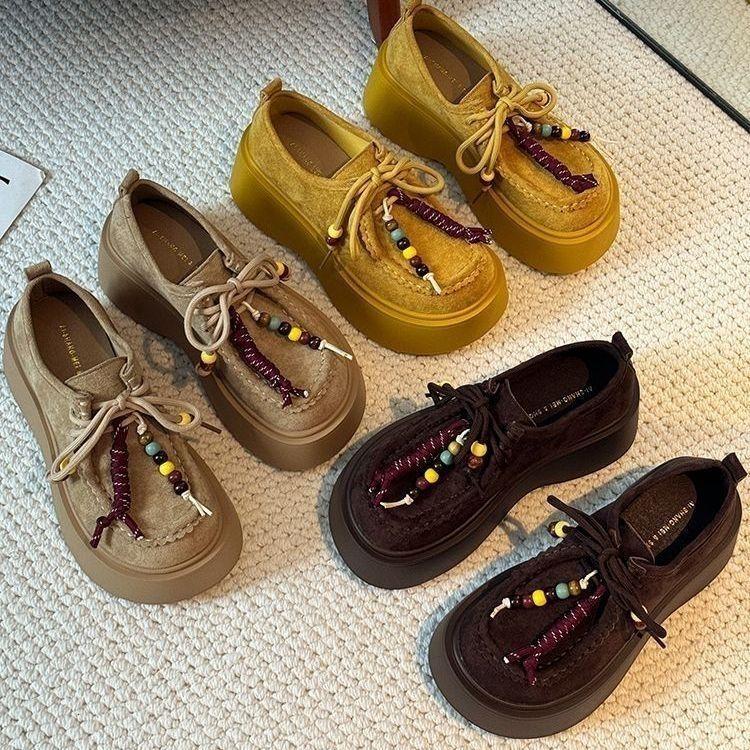 Туфли на платформе с бахромой в стиле пустоши, женские, новые, осенние, ретро, модные, на небольшой платформе, толстой подошве, в британском стиле, одинарные туфли