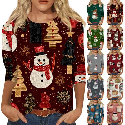 Женская модная повседневная футболка с рукавом три четверти, принтом на Хэллоуин и круглым вырезом