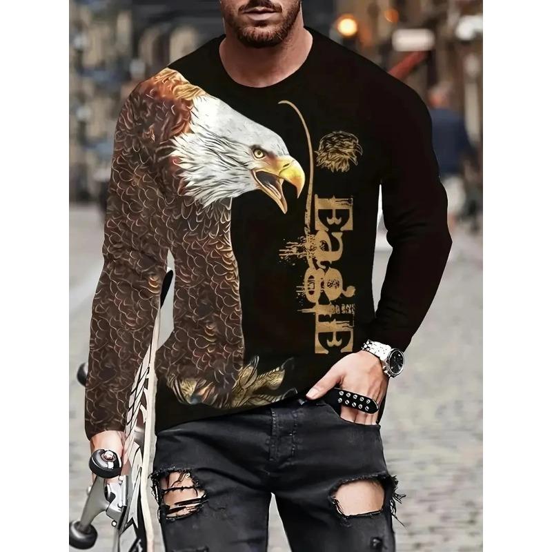 Men's T Shirts Vintage Animal Eagle 3d Printed Casual Long Sleeve Tee Shirt Fashion Outfits Streetwear O Neck Oversized Tops