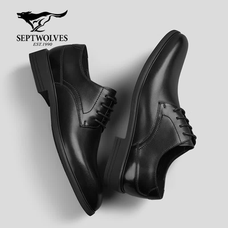 SEPTWOLVES Мужская черная кожаная обувь в стиле business casual