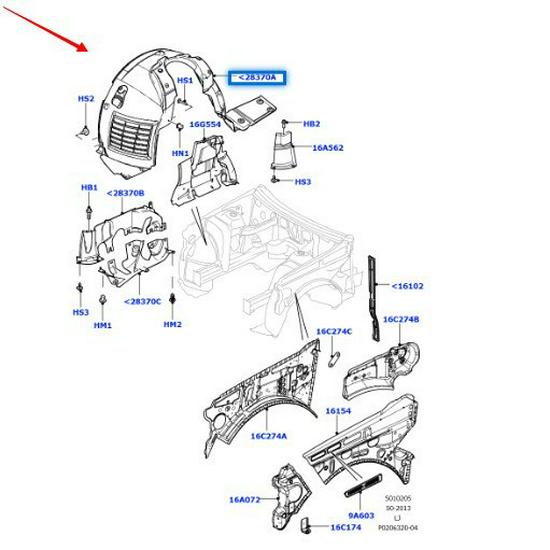 Передний внутренний подкрылок для Land Rover Range Rover 2010-2012 (LR019147/LR019145)