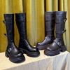 Ретро ботинки Мартин женские сапоги до колена новые с юбкой модная пряжка на ремне облегающие сапоги