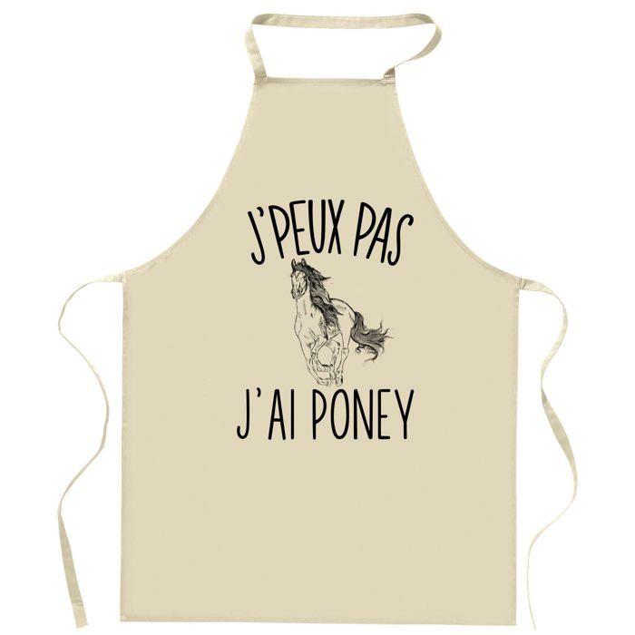 Tablier de cuisine - Poney «J'peux pas» - Coton robuste - Impression DTG (France) - Liens ajustables