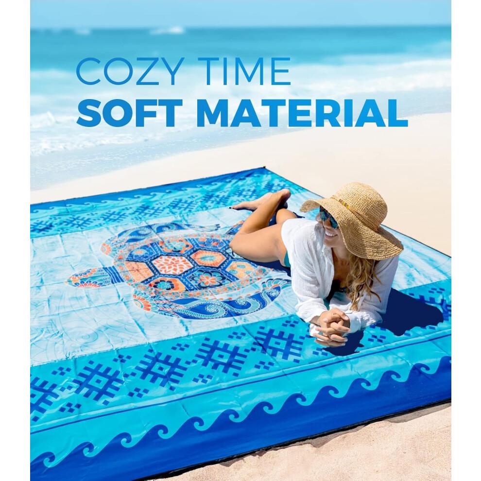 Beach Blanket 10'X9' Extra Large Waterproof Sandproof, Soft Sturdy Lightweight Portable for Beach Vacation Family Park Picnic Travel Camping