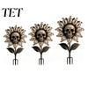 Halloween Party Yard Signs Metal Skull Sunflower Garden Stake, 2D Gothic Ghost Petal Art Fantasy Flower Decor Weatherproof Iron Outdoor Lawn for Patio