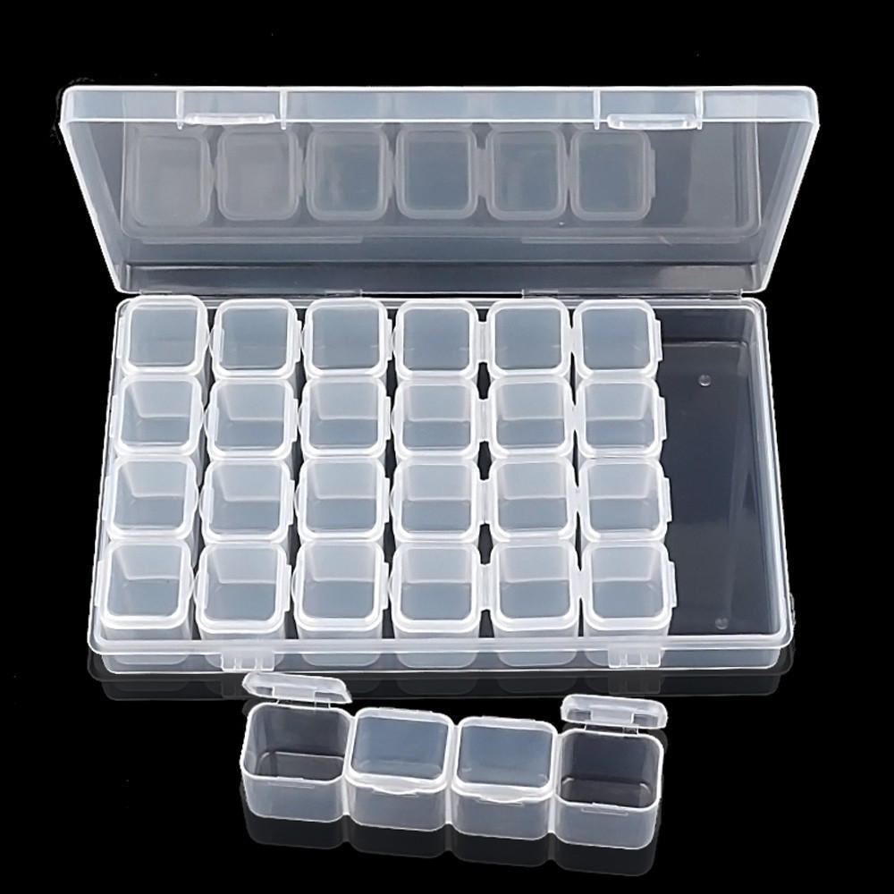 1Set 28 Lattice Plastic Nail Tool Decorations Empty Storage Case Box