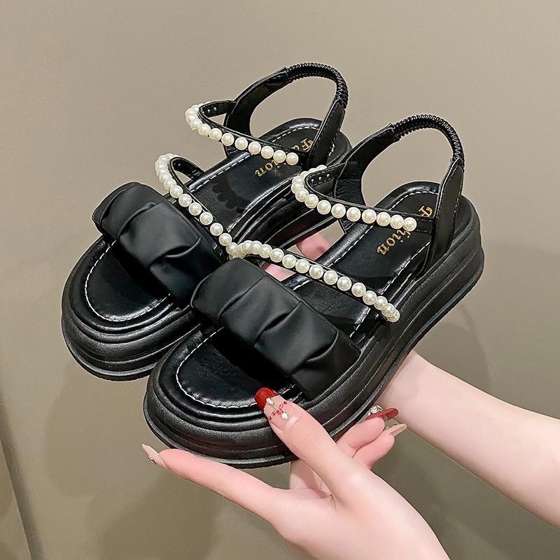 2024 Summer New Platform Pearl Women's Roman Shoes Fashion Versatile Hollow Women's Sandals Fashion Beach Shoes