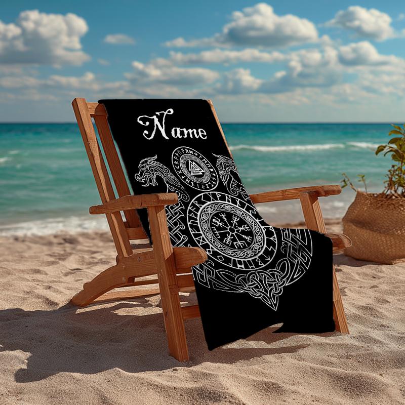 Custom Name Ultra-Soft Beach Towel with Viking Theme,Ideal for Pool - Camping, Diving - Perfect Travel Essential, Vibrant Beach Towel.