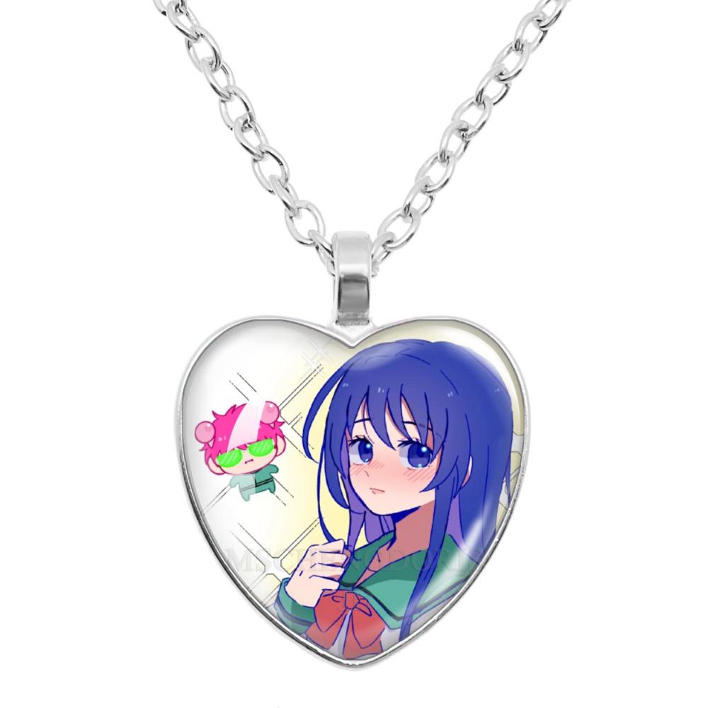 Кулон с персонажами мультфильма Saiki K: Сайки Кусуо, Сайто Шуичи, Терухаши Кокоми. Кулон в форме стеклянного сердца. Украшение-шарм. Подарок.