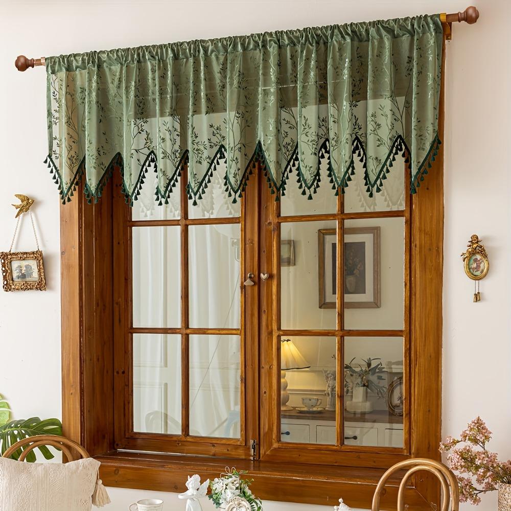 Rustic Style Summer Short Tulle Window Curtains Sun Shade Triangular Edge Lace Tulle Window Curtains Dustproof Breathable