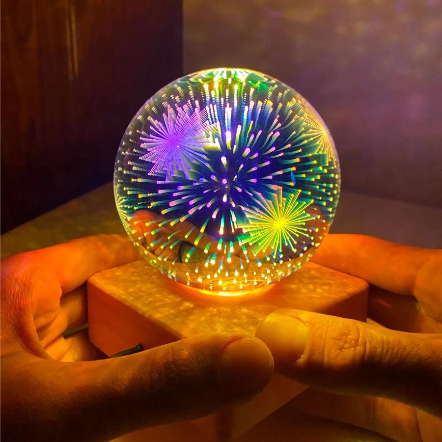 Creativity LED Night Light RGB USB Desk Lamp Sleep 3D Fireworks Star Atmosphere Light Glass Ball For Home Decor Sky Night Light