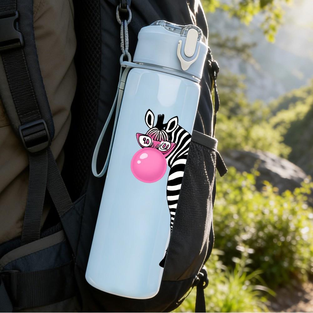 1PC Zebra Blowing Bubble Graphic 750ml Color Plastic Sports Water Bottle Leakproof Flip Straw Lid Suitable for Sports Office Home Use