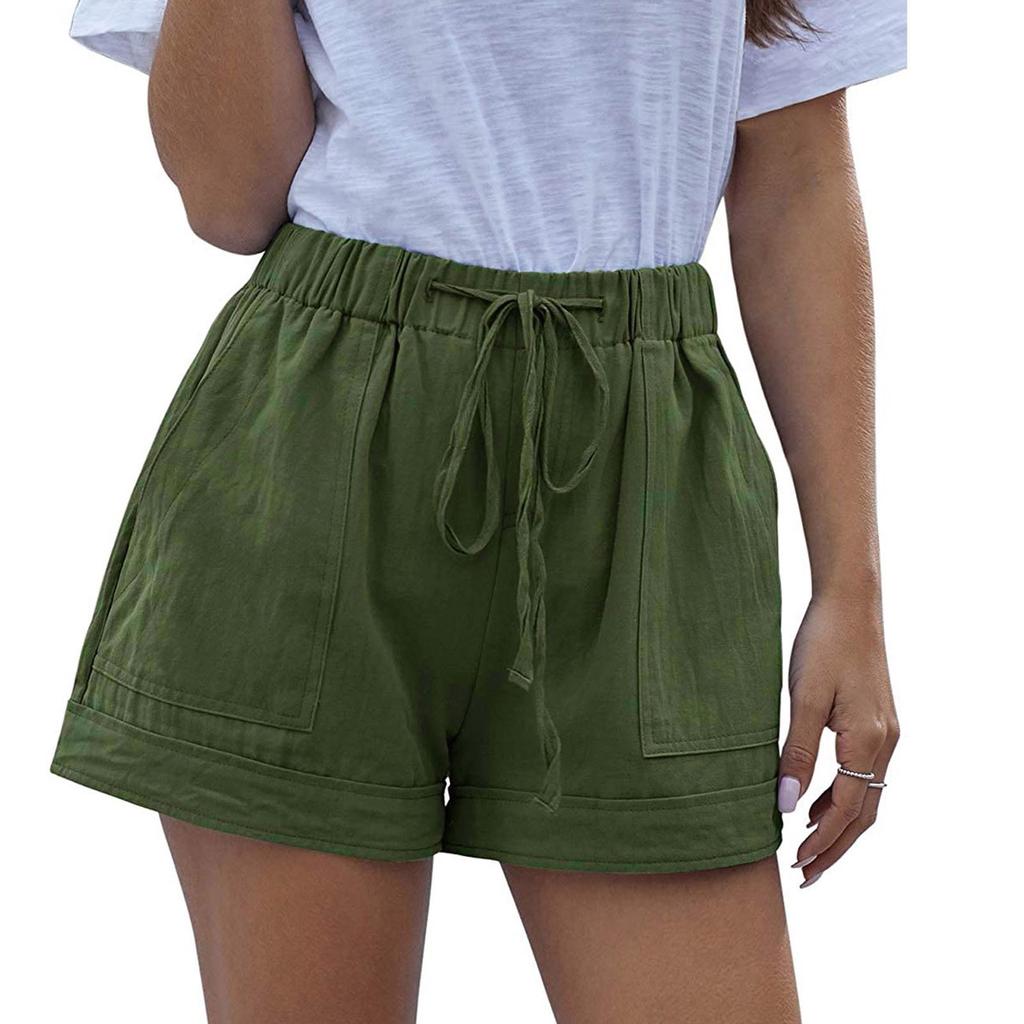 Женские однотонные шорты с уздечкой и карманами для свободного времени, шорты с эластичной резинкой на талии, брюки