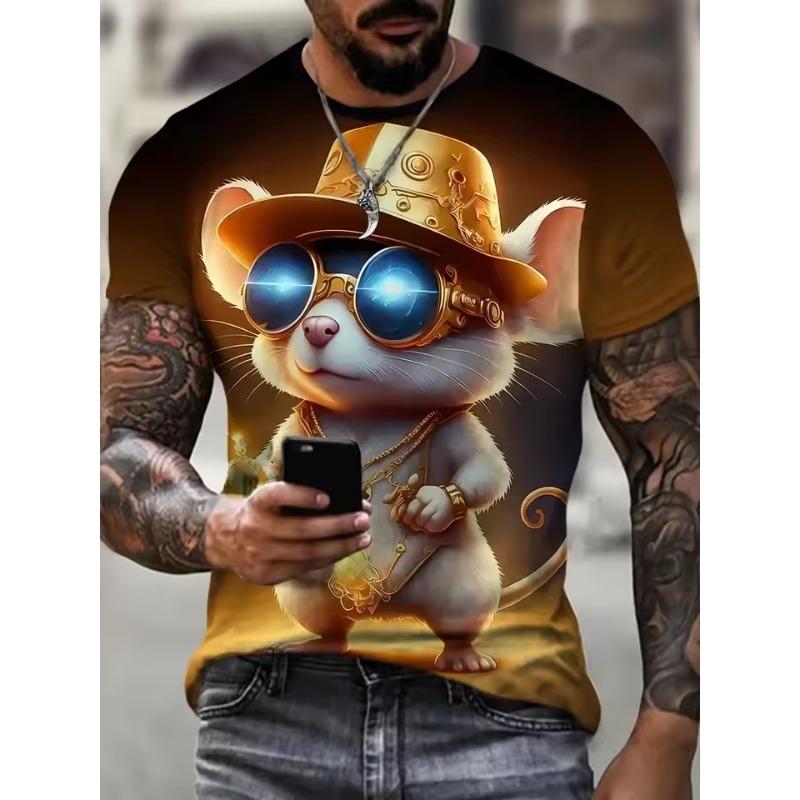 Мужская футболка с принтом 3D Animal Mouse, летняя мода, повседневная, для спорта на открытом воздухе, для фитнеса, с круглым вырезом и короткими рукавами, мужская рубашка, одежда