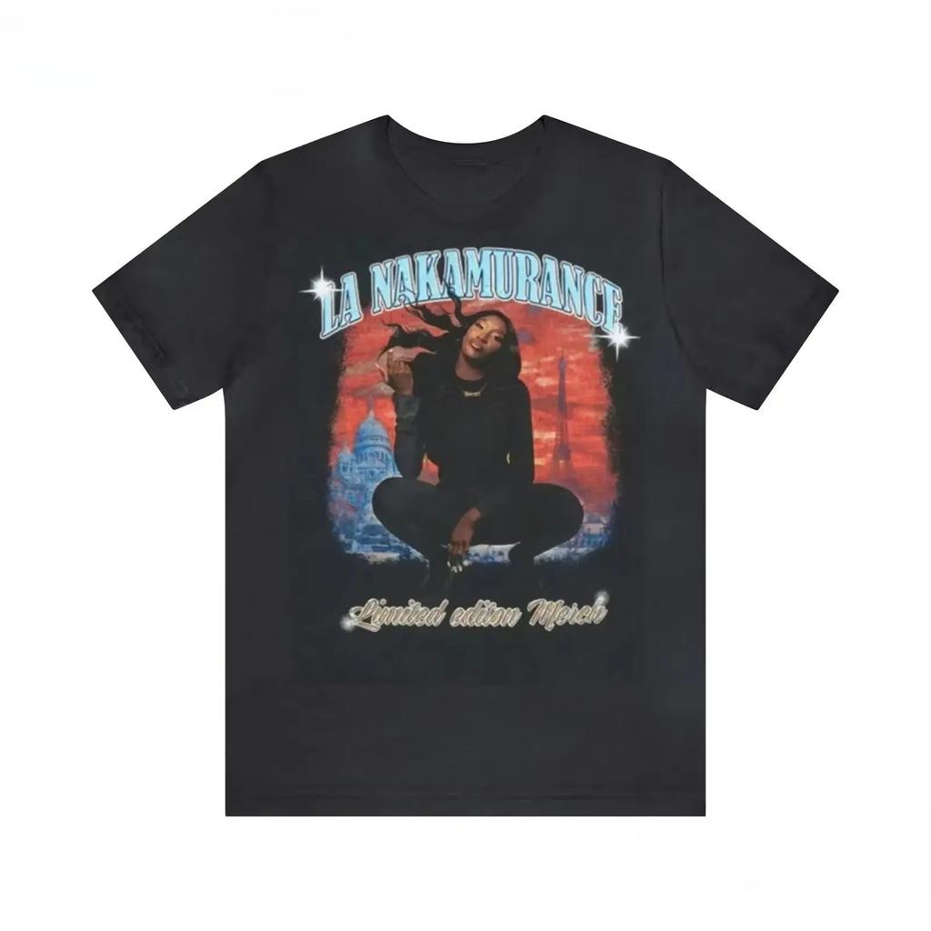 2026 Summer Black Mens Retro Casual Letter Portrait Printed Round Neck Short Sleeve Neutral Soft Breathable Tshirt