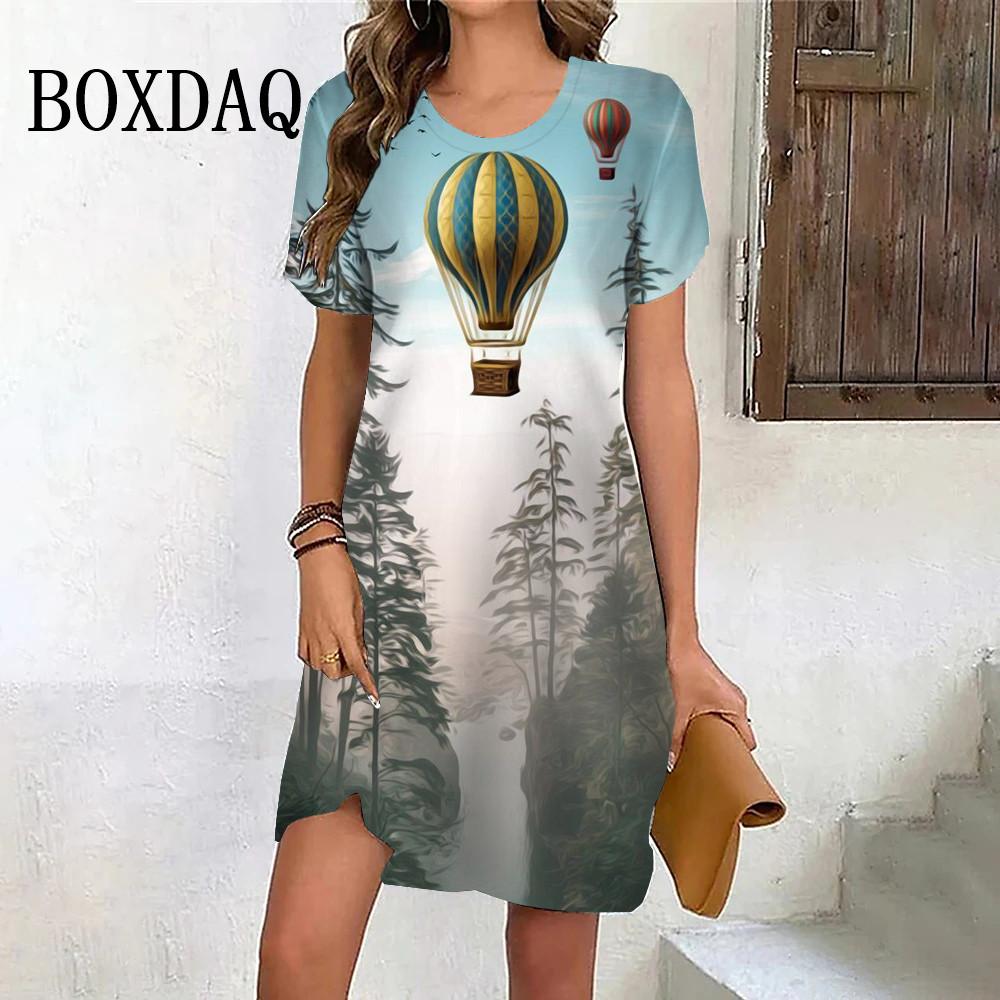 Платье Up Balloons Милое летнее женское элегантное модное платье с коротким рукавом и принтом Повседневное мини-платье для вечеринок Женская одежда больших размеров