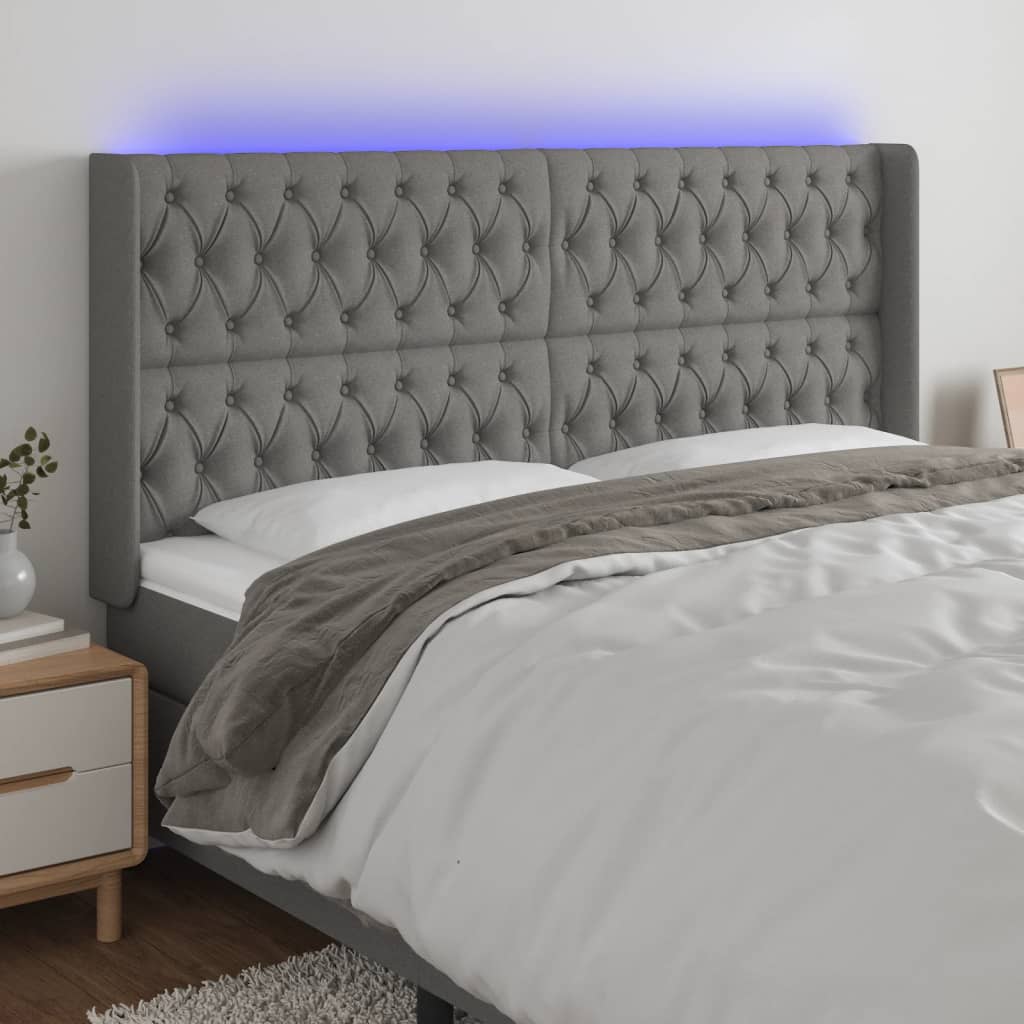 Vidaxl Zagłówek Do Łóżka Z Led, Ciemnoszary, 203X16X118/128Cm, Tkanina