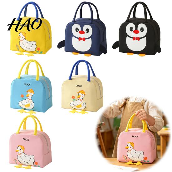 Durable Toddler Lunch Tote Cartoon Insulated Bag, Oxford Cloth Thermal Cooler Tote, Penguin/Duck Easy to Clean Snack Organizer Patterns Print,