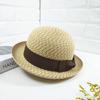 Dome crimped bow straw hat women's summer British top hat fashion outdoor sunshade sun hat