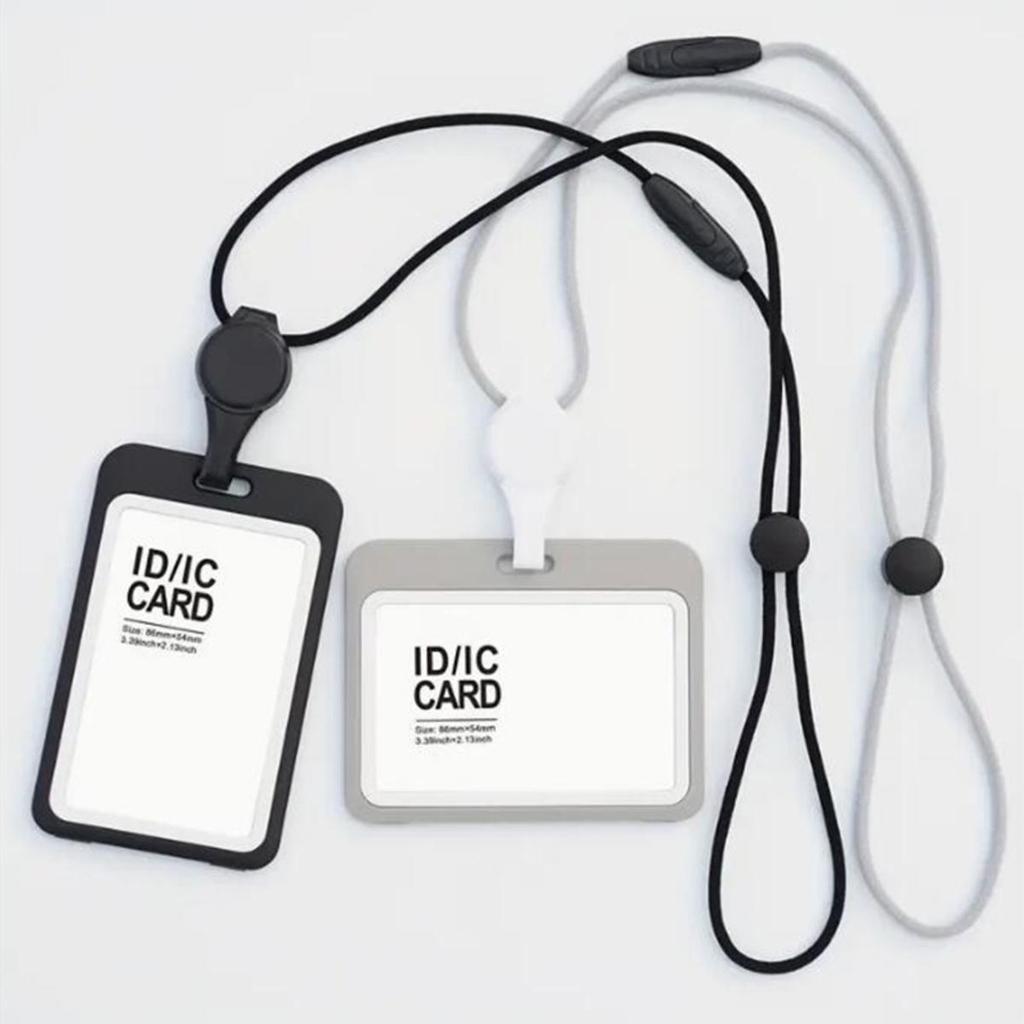 Vertical Double Side ID Badge Holder With Adjustable Neck Lanyard Retractable Anti-Slip Design Work Card Case