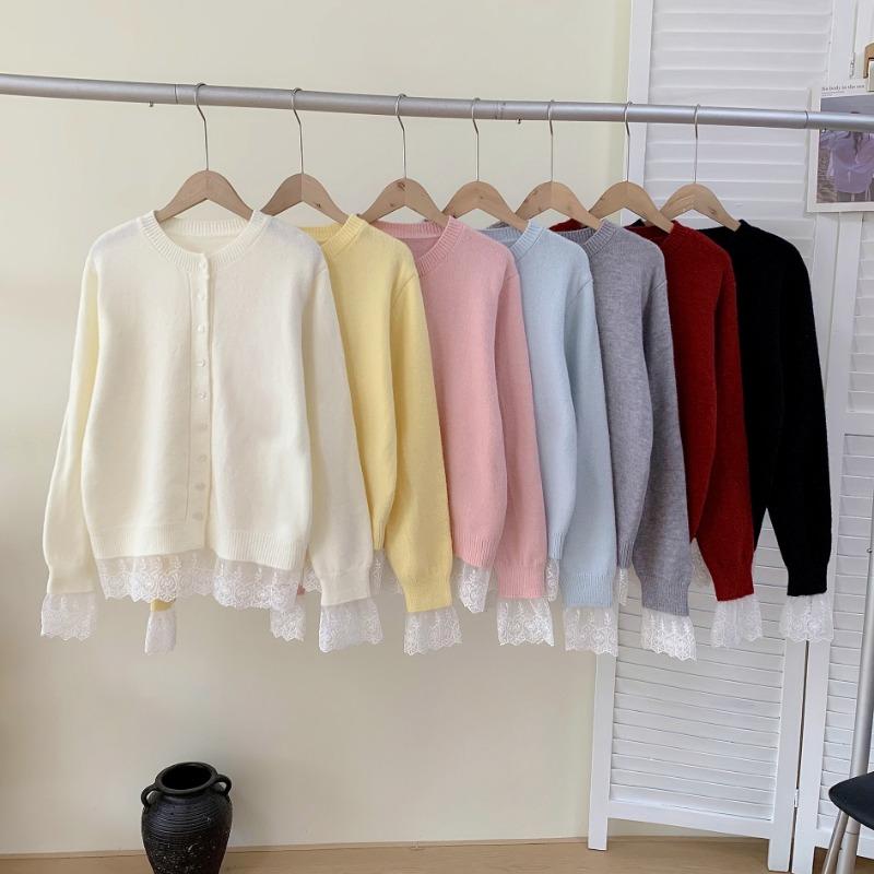 Женский трикотажный кардиган-жакет на осень и зиму, новый сезон, модный универсальный дизайн, кружевные вставки, вязаный кардиган-топ для женщин