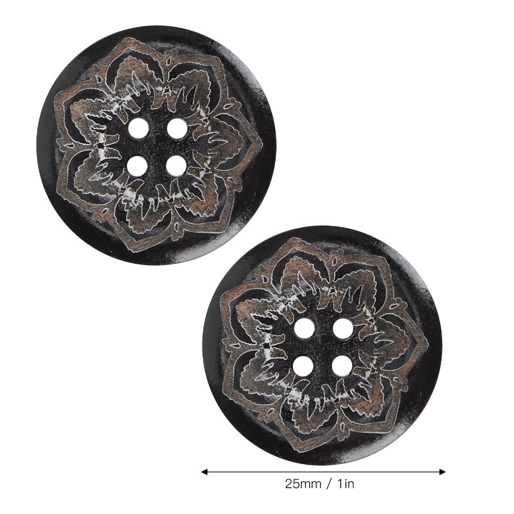 50pcs Handmade 25mm (1") Wooden Buttons 4 Hole Carved Flowers Round Buttons Sewing Accessories For Sewing DIY