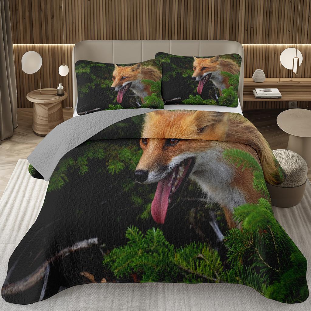 Кавайный комплект покрывала 2/3 предмета с лисой, лесное животное, двустороннее стеганое покрывало, природа, лесной, лисы, стеганое покрывало для спальни девочки-подростка