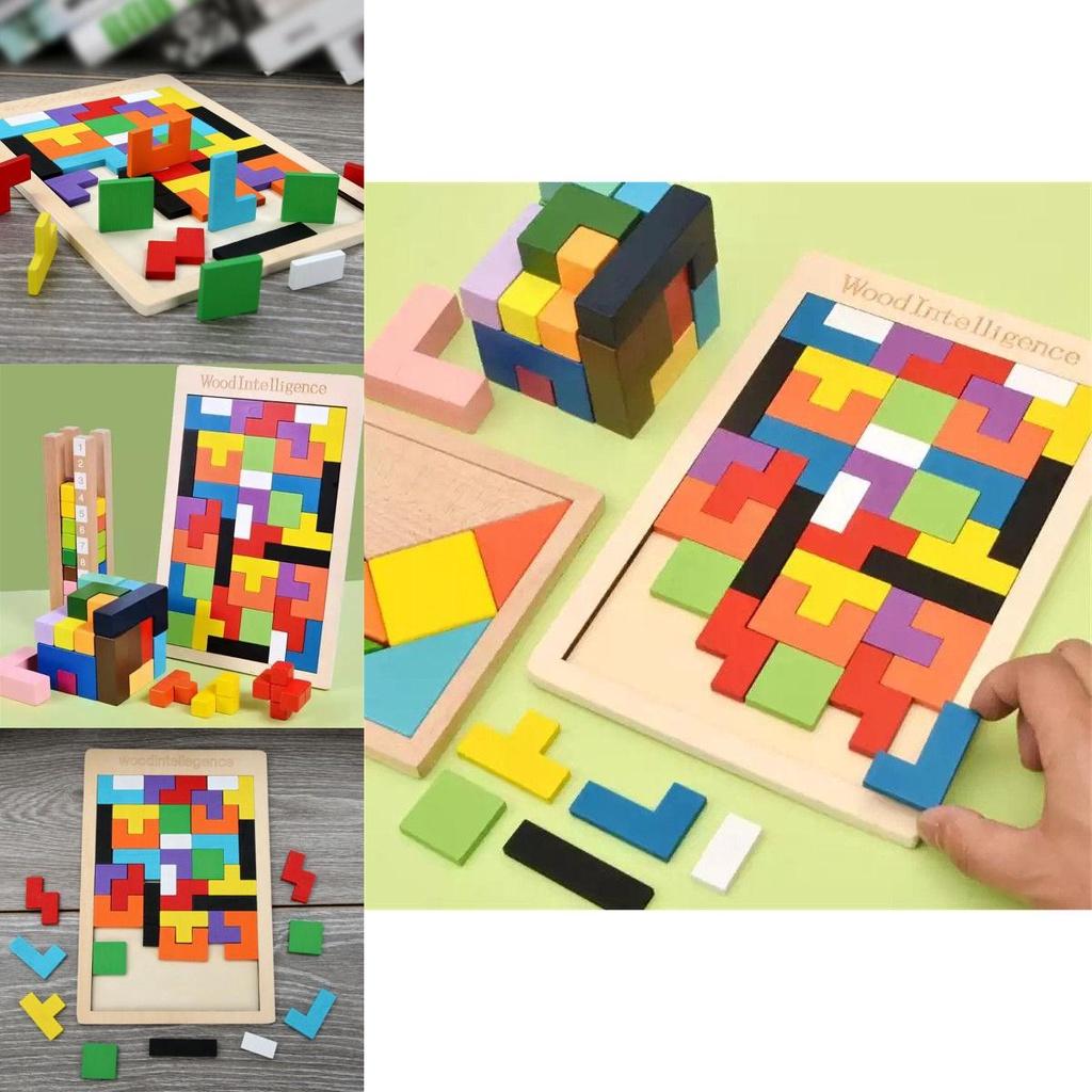Brightly Colored Wooden Intelligence Tetris Toys For Young Learners Age 3 To 8