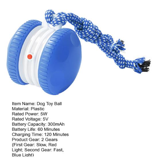 Катающийся Игрушечный Пес 2 Скорости Автоматически Катающийся Игрушка для Питомцев Электрический Интерактивный Игрушечный Пес Мяч с Веревкой для Маленьких Средних Собак Кошек Игра Снятие Скуки