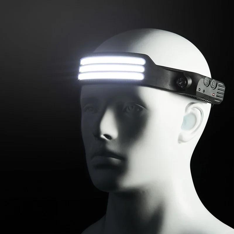 USB-перезаряжаемая фара со встроенной батареей, светодиодная фара COB, сенсорный фонарик, фонарик, фонарик, рыбалка