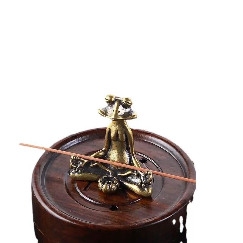 Alloy Zen Meditation Frog Statue Durable Alloy Vintage Texture Small Figurine for Tea Table Home Decor