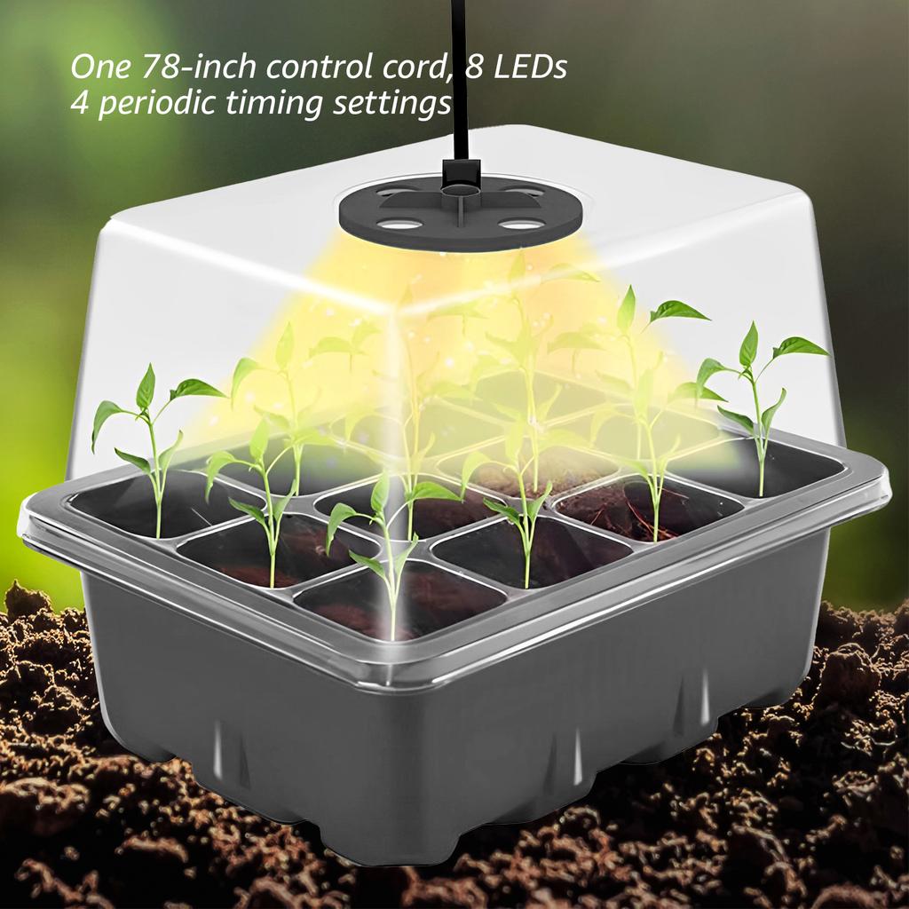 5pcs 12 Cells Plant Seeds Grow Box Full Spectrum LED Grow Light Seed Starter Kit Seedling Trays Germination Box Trays