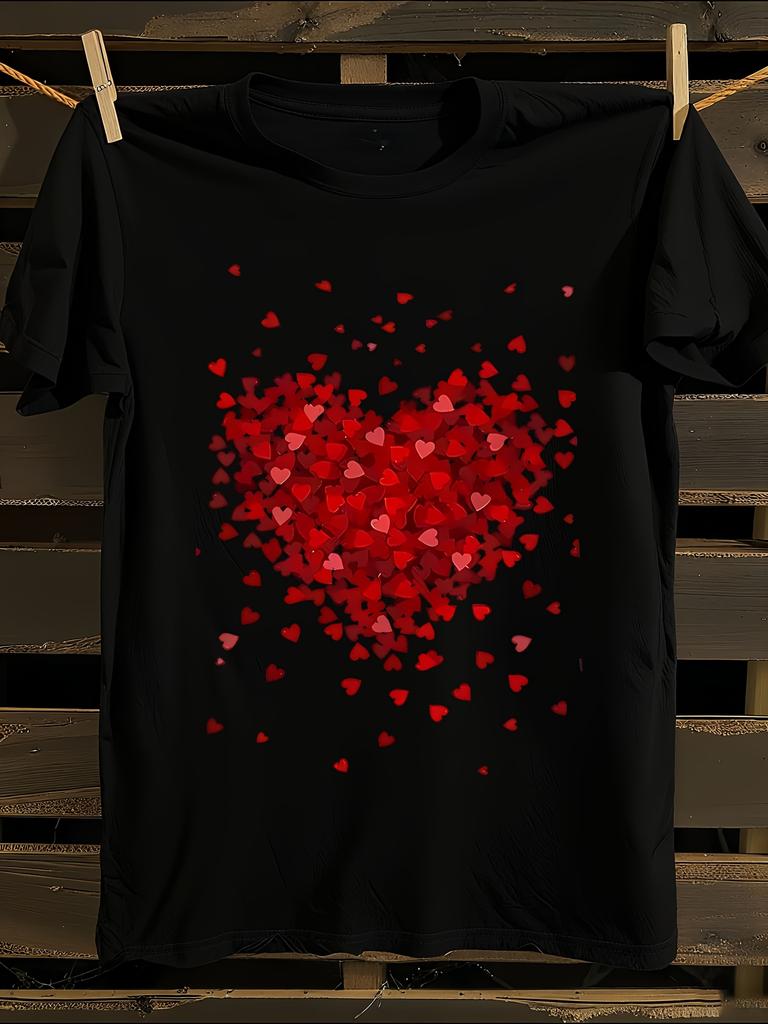 WoRetro 3D Red Heart Print T-Shirt Mens Tshirt Womens Tshirts with Letters Print Short Sleeves T-Shirt Casual Street Tee Shirt Top