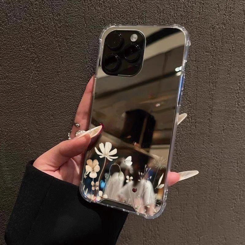 Цветочный Зеркальный Акриловый Чехол Для Телефона Для iPhone 11 Чехол iPhone 17 13 12 14 15 16 Pro Max X XR XS 7 8 Plus Силиконовый Ударопрочный Чехол
