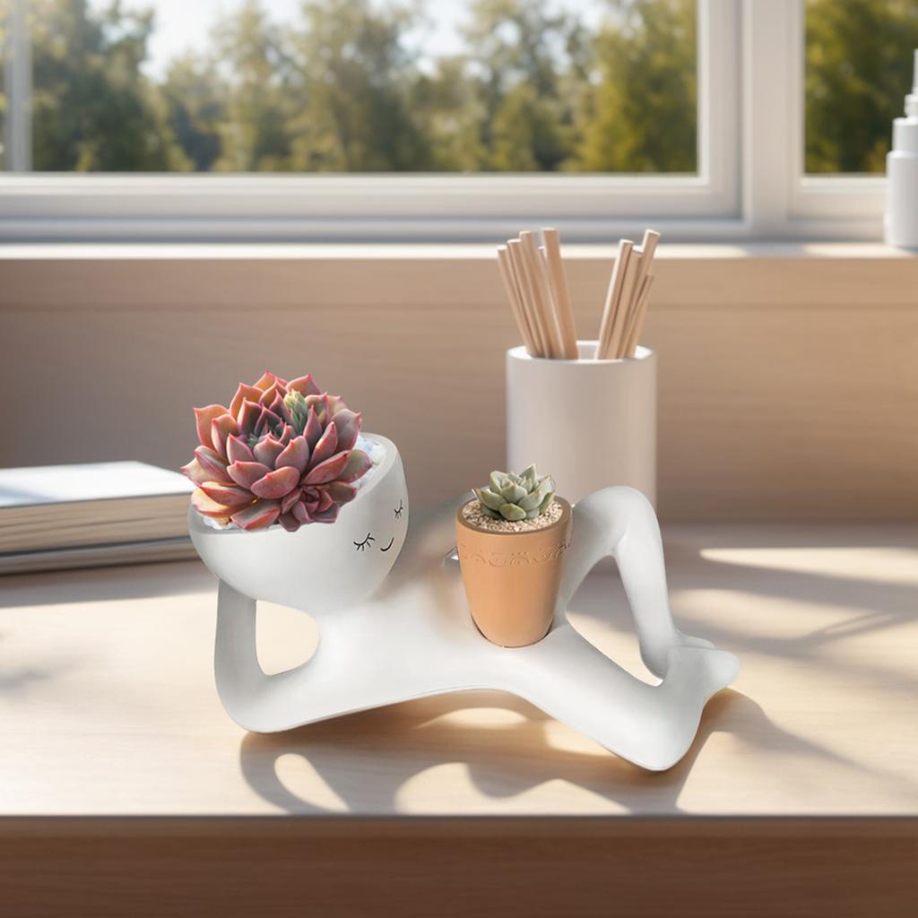 Relaxing Person Holding Pot Planter Body Vase Decors Resin Funny Succulents Planter Pot for Succulents Cactus Home Garden Decor