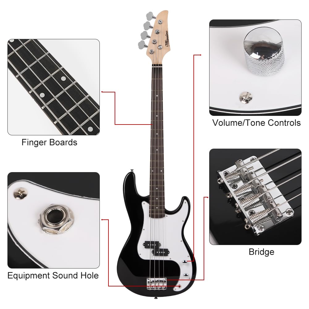 Набор электробас-гитары Bullfighter с принадлежностями, 4-струнный электробас, набор для начинающих, вводное выступление, рок-инструмент, набор бас-гитары, (FD-блк)