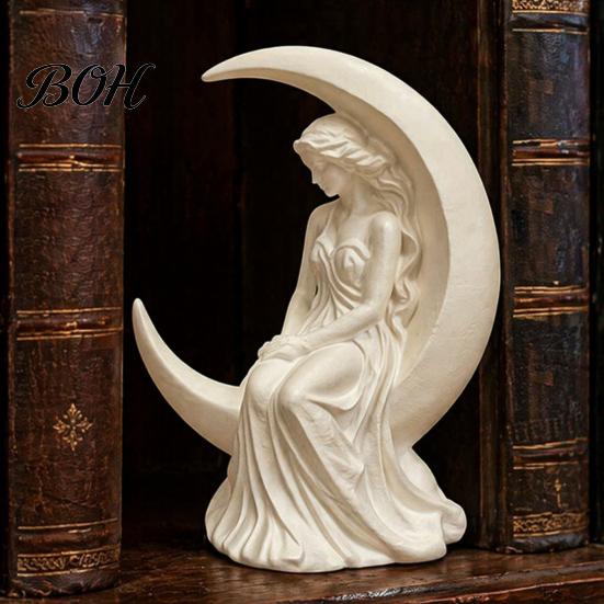 Eco Friendly PLA Statue Moon Girl Figurine, 3D Printed Mystical on Crescent Small for Tabletop Statue, Collectible Sculpture Bedroom Shelf Decor