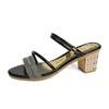 Fashion Slides High Up To 5cm Heel Summer 2024 Crystals Women's Slippers and Ladies Sandals Jewels Outside Gold H Sandal