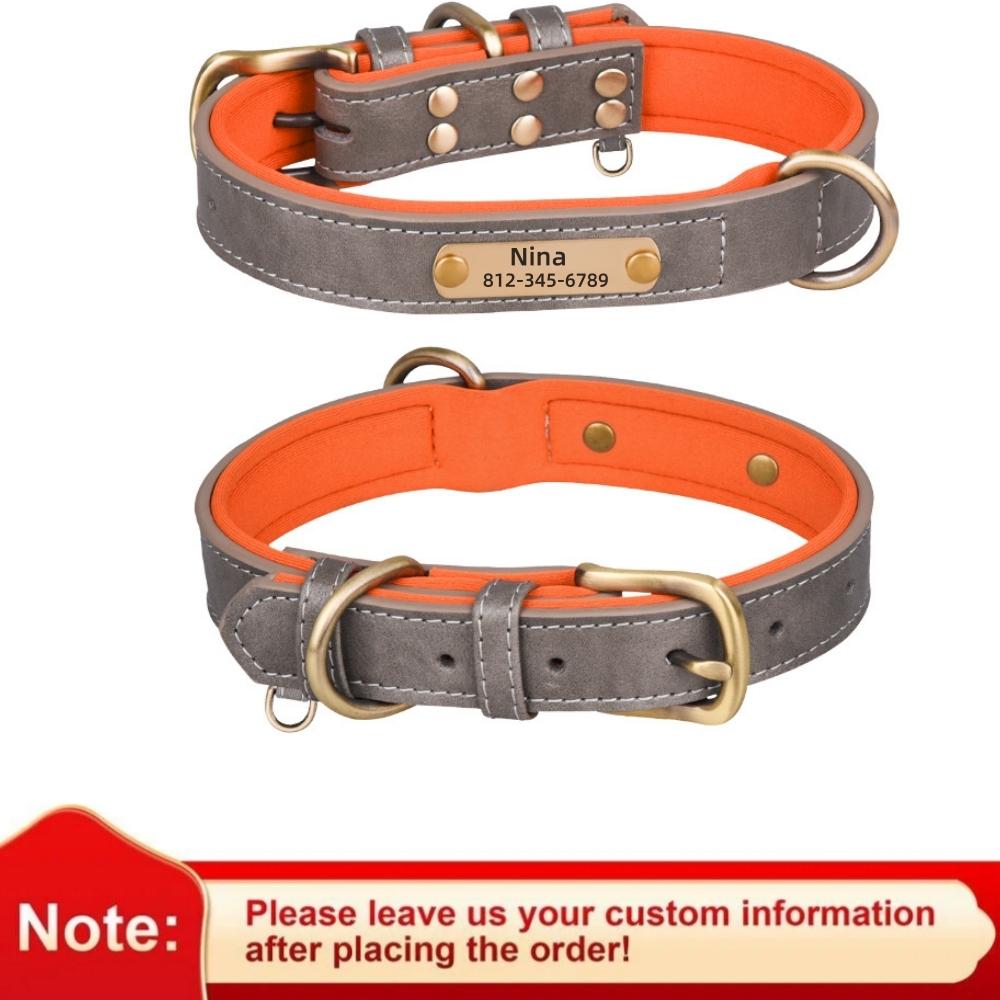 Персонализированный кожаный ID-жетон с именем, ошейник для собаки, регулируемый, мягкий, с подкладкой, ошейники для собак, бесплатная гравировка имени для маленьких, средних и крупных собак