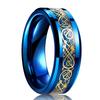Fashion 8mm Men Stainless Steel Celtic Dragon Rings Inlay Blue Carbon Fiber Rings For Men Women Wedding Band Jewelry